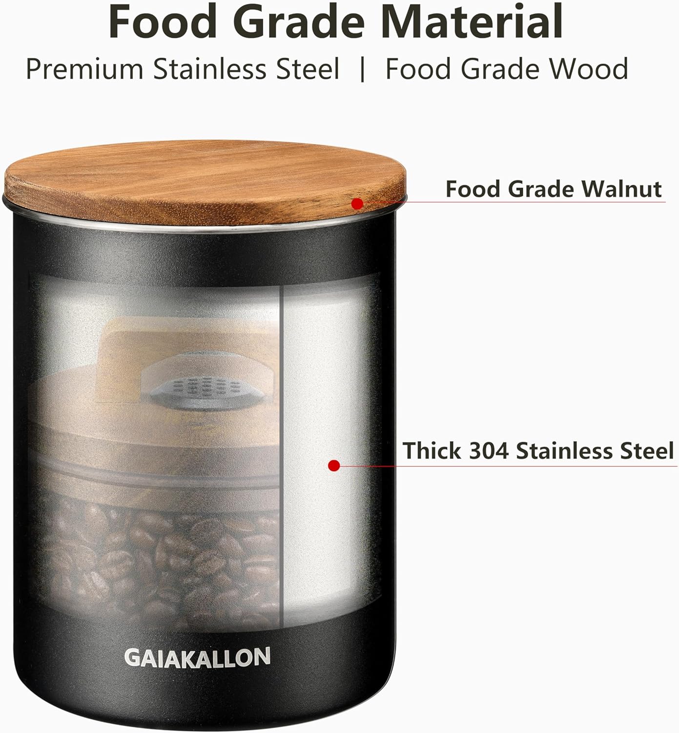 Vacuum Coffee Canister, Stainless Steel Airtight Coffee Storage Container, Coffee Container for 14oz Coffee Beans, Coffee Beans Storage, 42 fl.oz