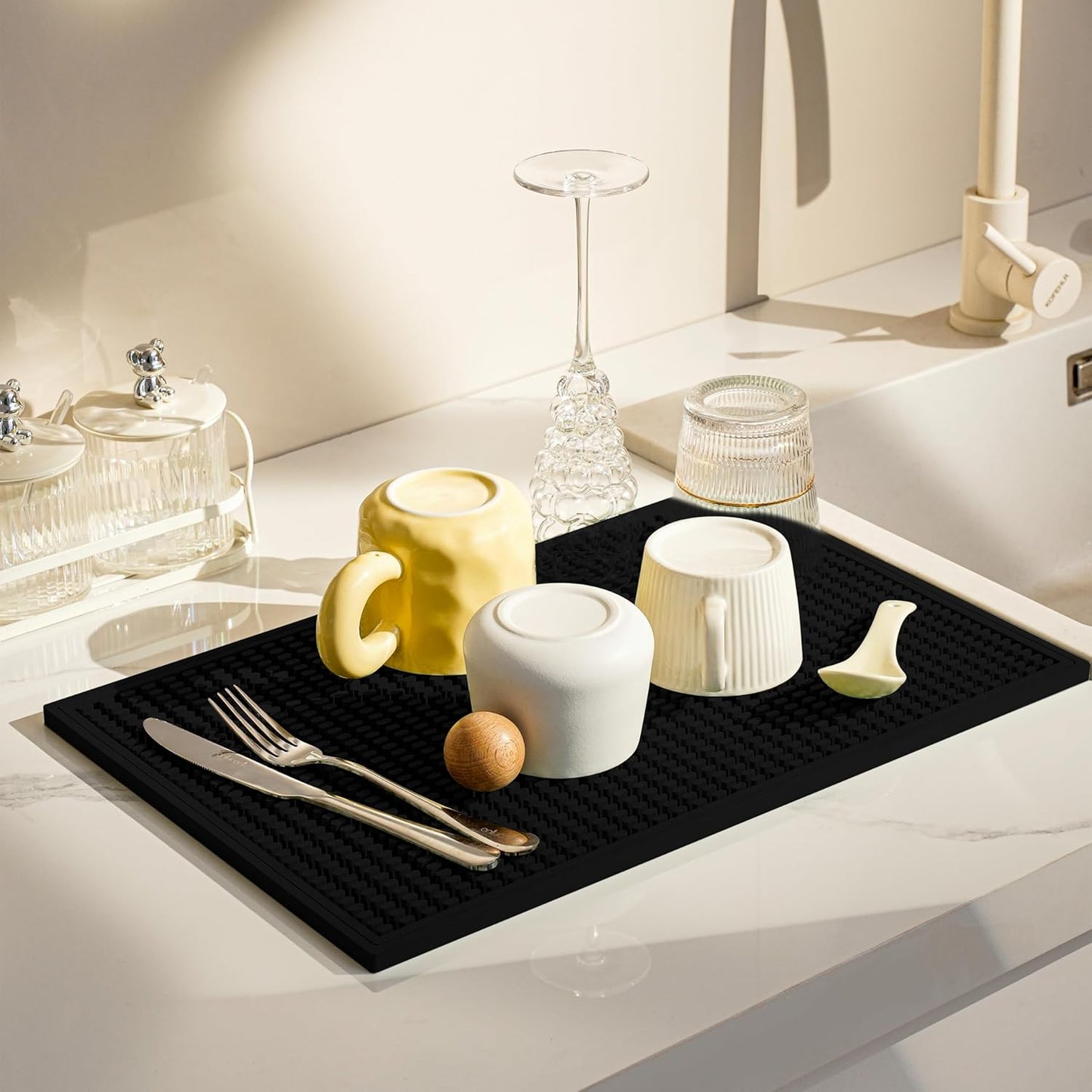 2 Pack Bar Mat, Home Bar Tool Drying Mats, Bar Accessories for The Home Bar Set 18''x12''(Black) for Bars, Outdoor Camping, Bar for Home