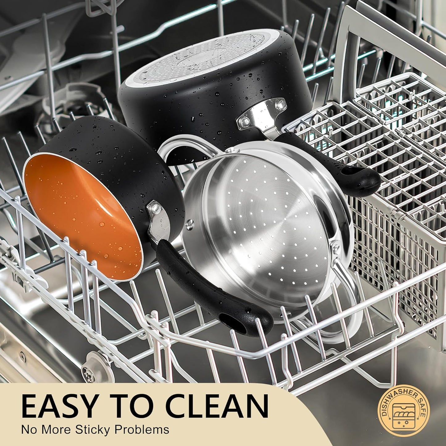 MICHELANGELO Nonstick Sauce Pan with Lid, 1QT & 2QT Ceramic Saucepan Set with Steamer, Small Copper Saucepans Set, Multipurpose Sauce Pots for Cooking, PFAS-FREE, Dishwasher Safe