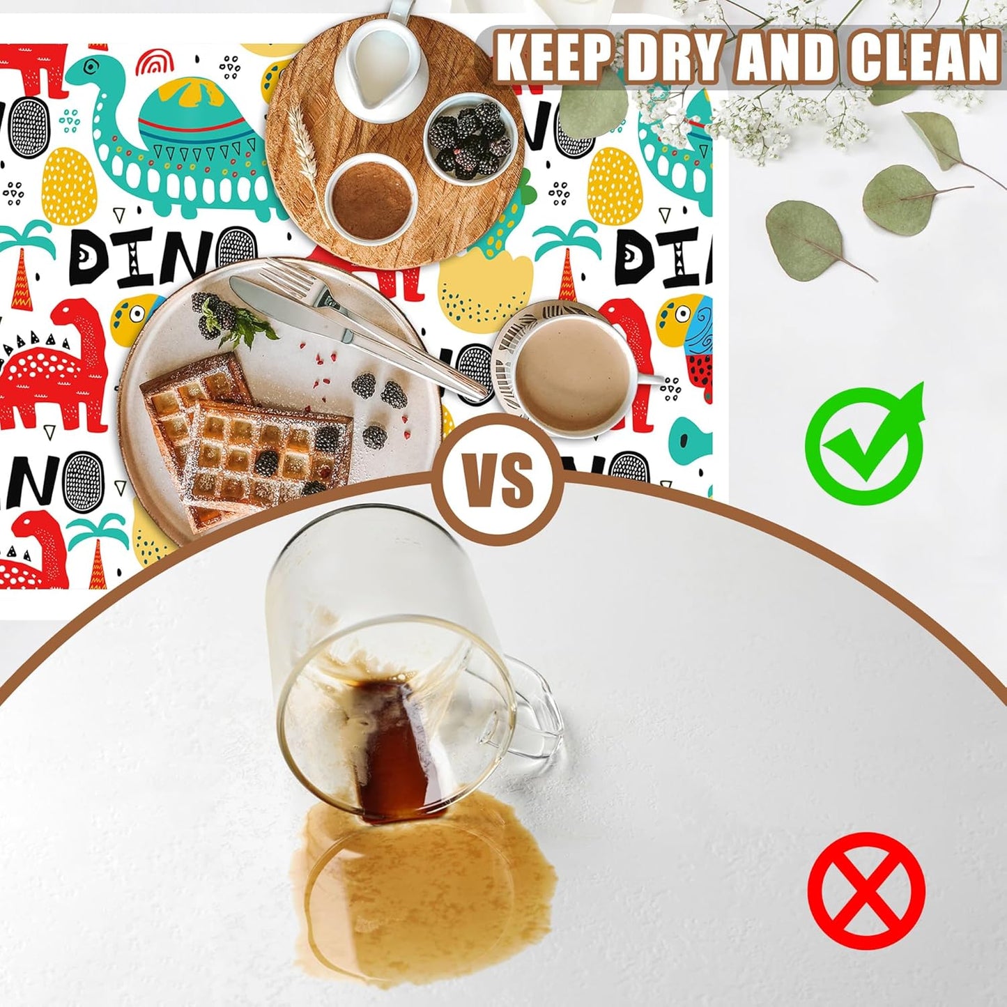 Dinosaur with Palms and Eggs Coffee Mat Absorbent Dish Drying Mat for Kitchen Counter Hide Stain Rubber Backed Coffee Bar Accessories Fit Under Espresso Machine Dish Drainer, 15.7 x 23.6 Inch