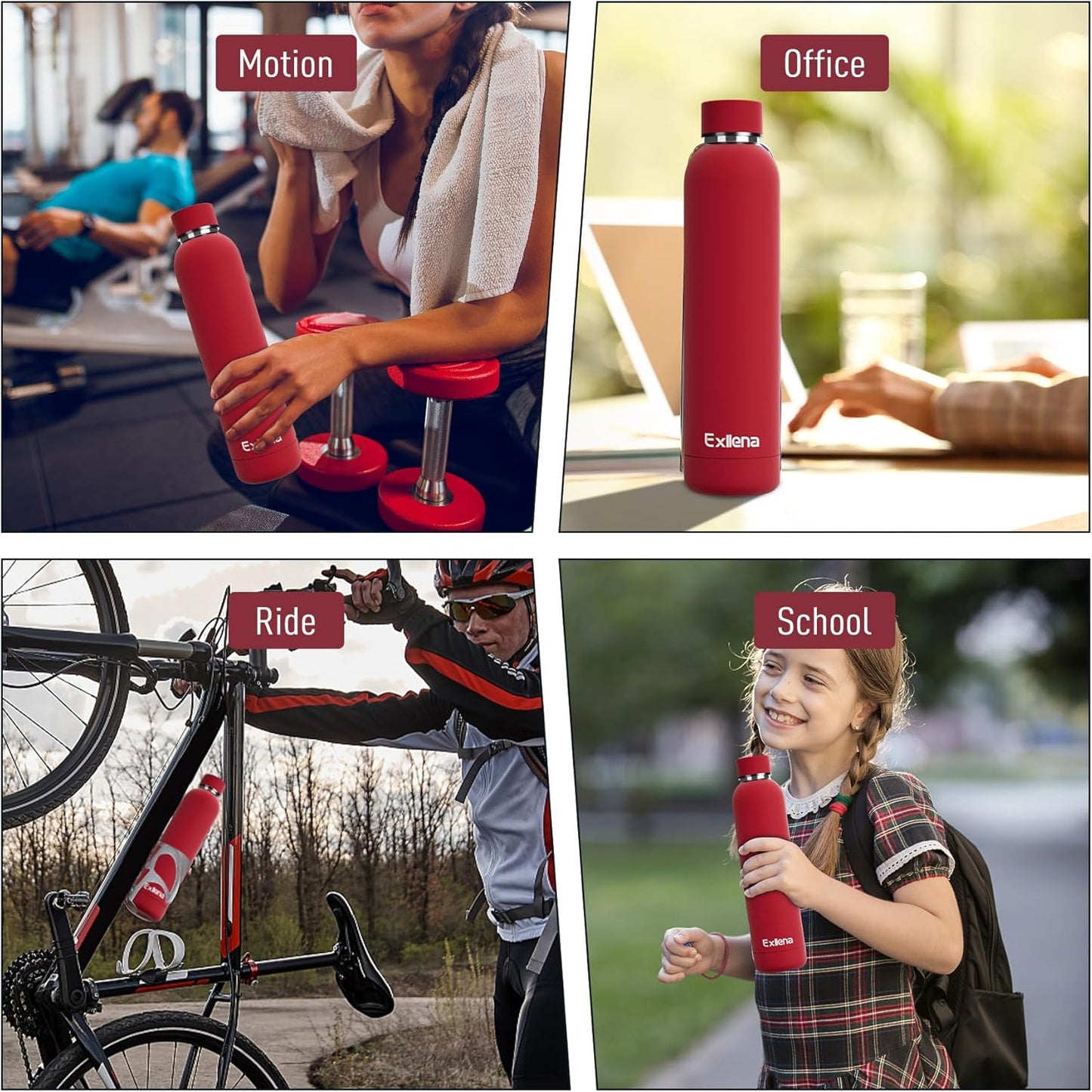 Slim Insulated Water Bottles for Travel 25oz with Clip, Double Wall Vacuum Stainless Steel Water Bottle Keeps Drinks Cold 24 Hrs/Hot 12 Hrs, 100% Leakproof, BPA Free(Red)