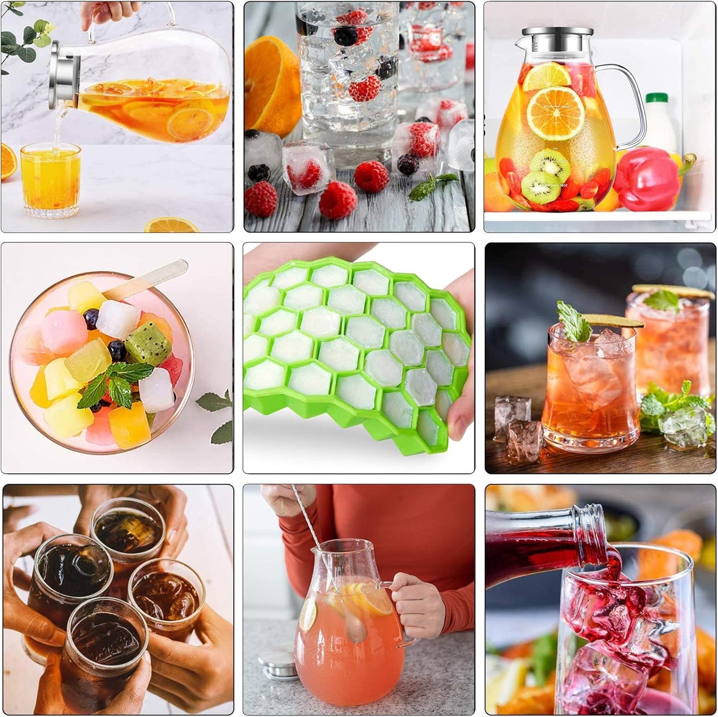 88OZ Glass pitcher with lid and Spout,High Heat Resistance Pitcher water jug for Hot/Cold Water & Iced Tea Wine Coffee Milk and Juice Beverage Carafe with Ice Tray (2.6L)