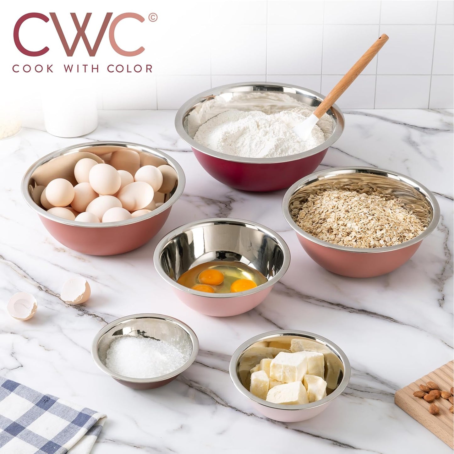 COOK WITH COLOR Stainless Steel Mixing Bowls Set - Nesting Bowls, 6 Pieces, Rose