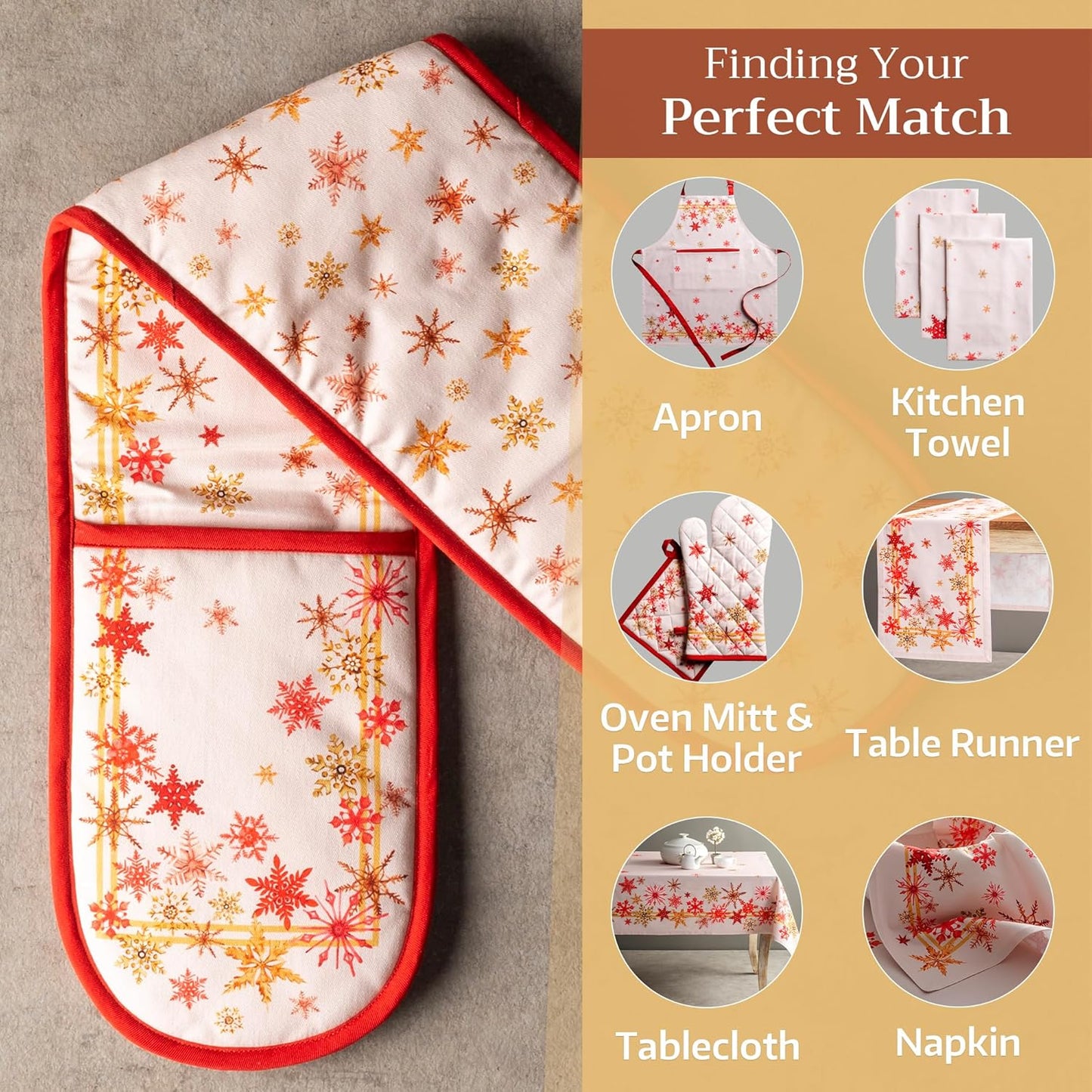 Maison d' Hermine Double Oven Mitts 100% Cotton 7"x35" Double Oven Mitt Heat Resistant BBQ Cooking Gloves with Loop, Baking, Grilling, Home, Kitchen, Handling Hot Pans (Crystal Star)