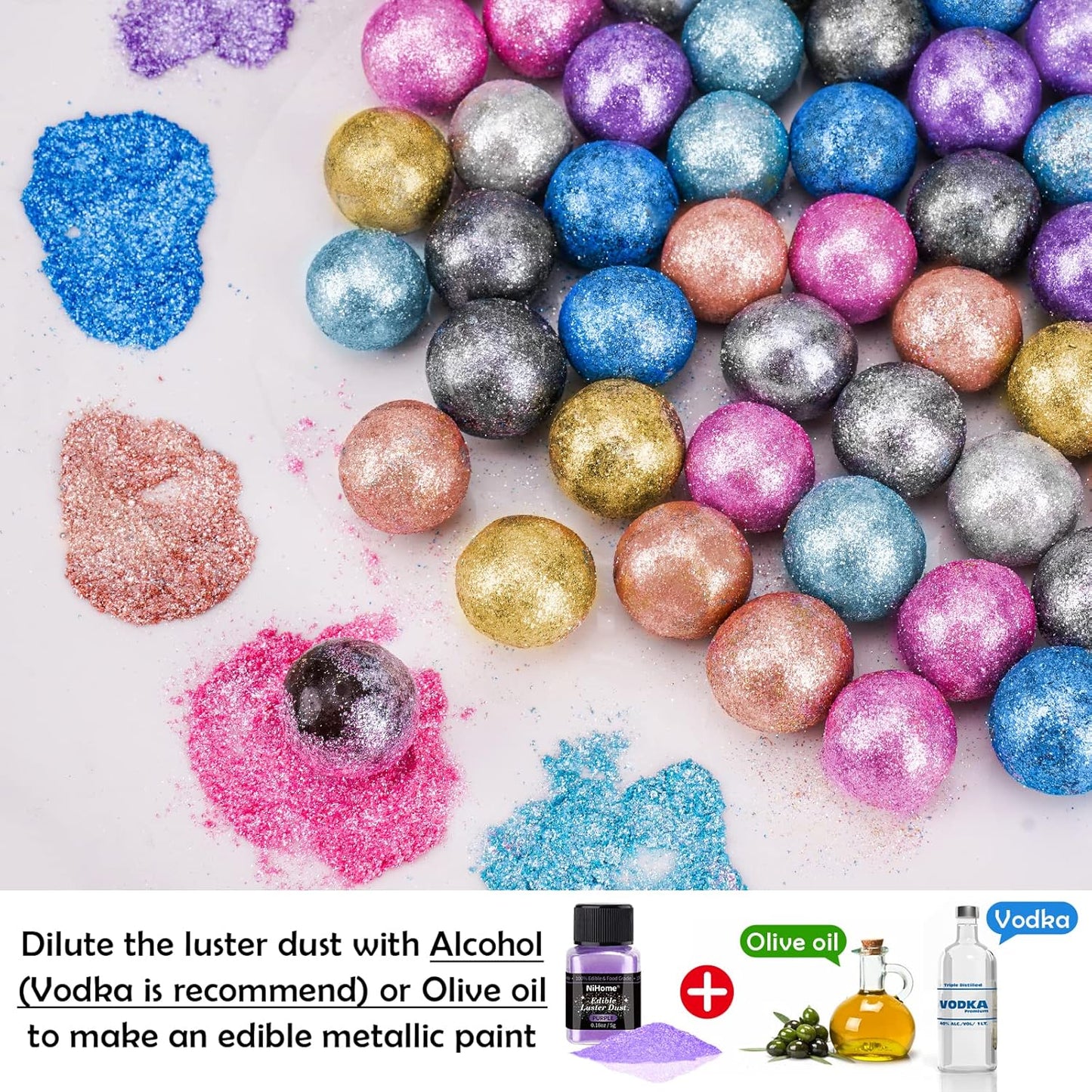 NiHome Edible Food-Grade Glimmer Powder Glitter Luster Dust Metallic Food Decorating Sprinkle Glimmery Dust for Drink Wine Beverage Cake Candy Dessert Bakery Restaurant Vegan (0.18oz/5g, Purple)