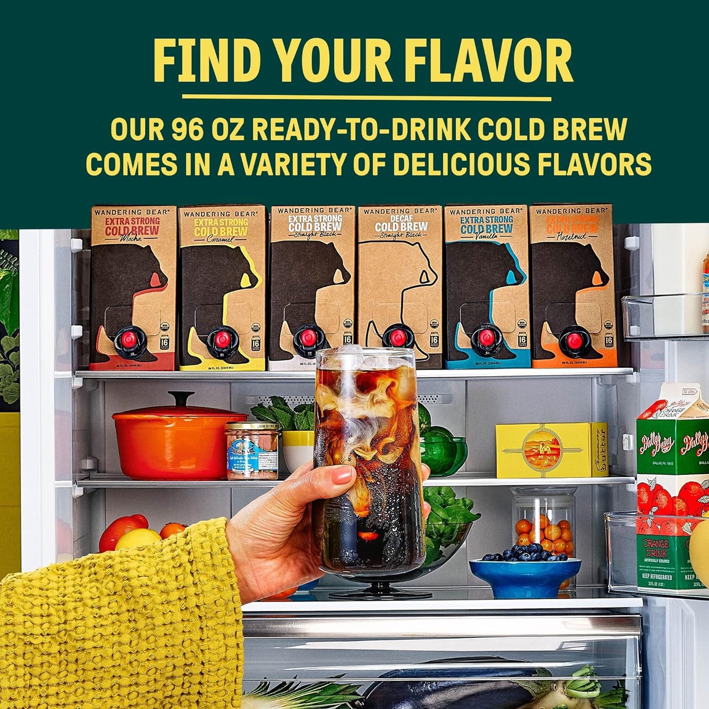 Wandering Bear Straight Black Organic Cold Brew Coffee On Tap, 96 fl oz - Extra Strong, Bold, Smooth, Unsweetened, Shelf-Stable, Ready to Drink, 100% Organic, Iced Cold Brewed Coffee Drinks