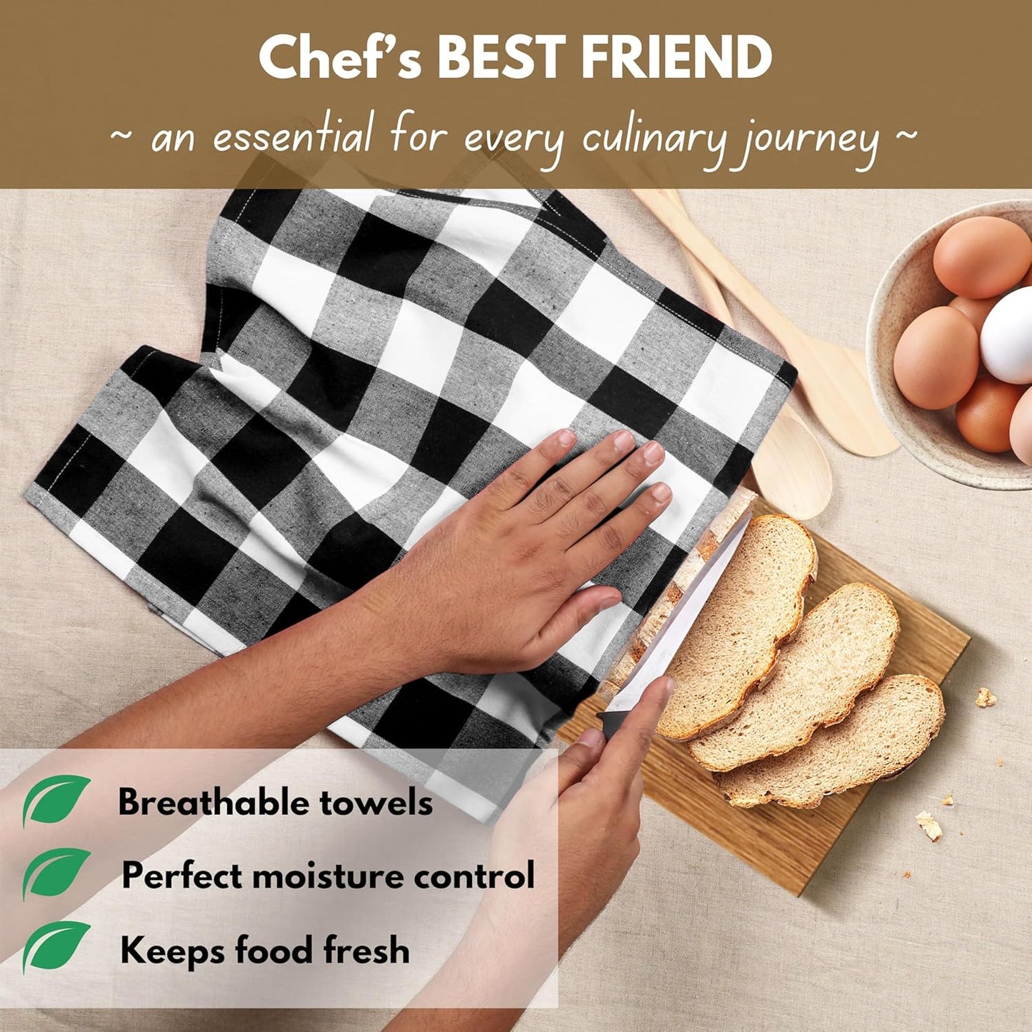 Native Fab 12-Pack Kitchen Towel with Hanging Loop 16x26 inches, Cotton Buffalo Check Kitchen Towels for Cleaning Drying, Washcloths Soft & Absorbent Cloth Rags, Bar Towel, Dish Cloth, Black