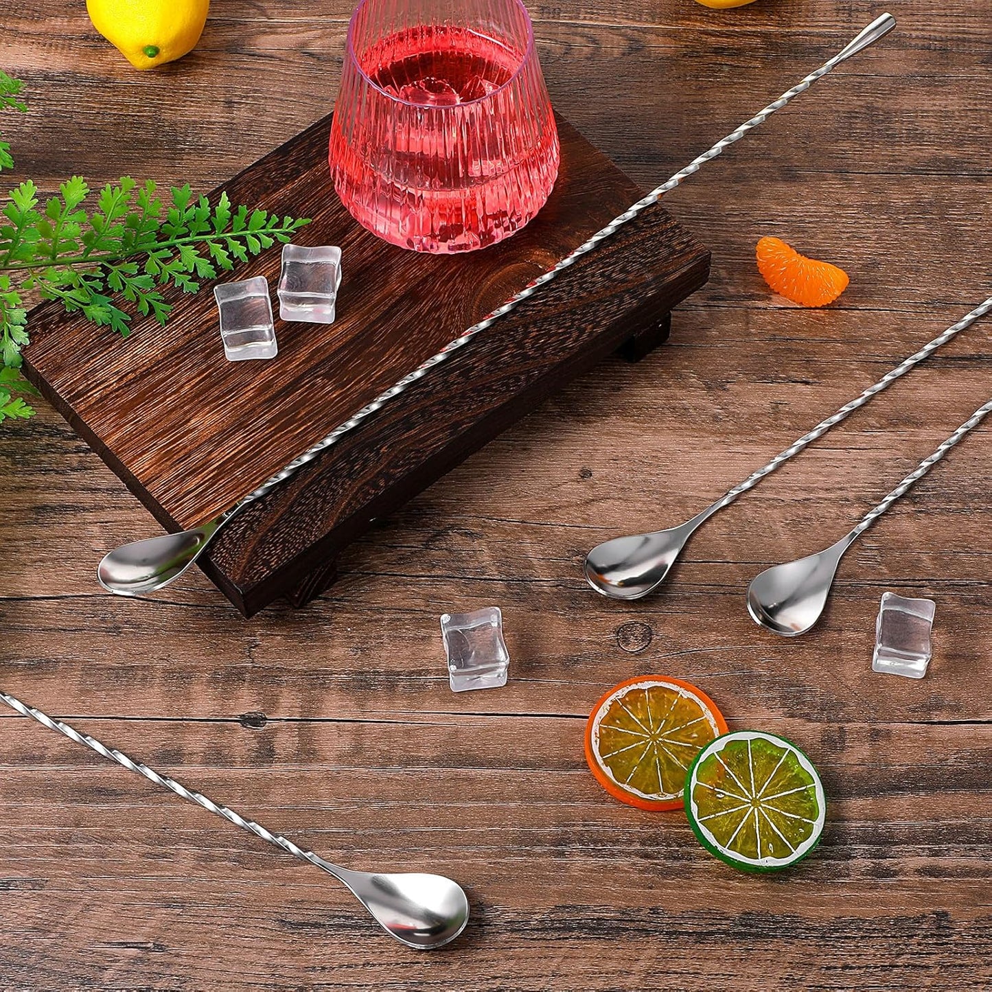 cobee 6 Pcs 15.7 In Cocktail Spoons, Stainless Steel Extra Long Bar Spoon Spiral Mixing Stirrer Drink Shaker Spoon for Tall Cups Cocktail Shaker(Silver)