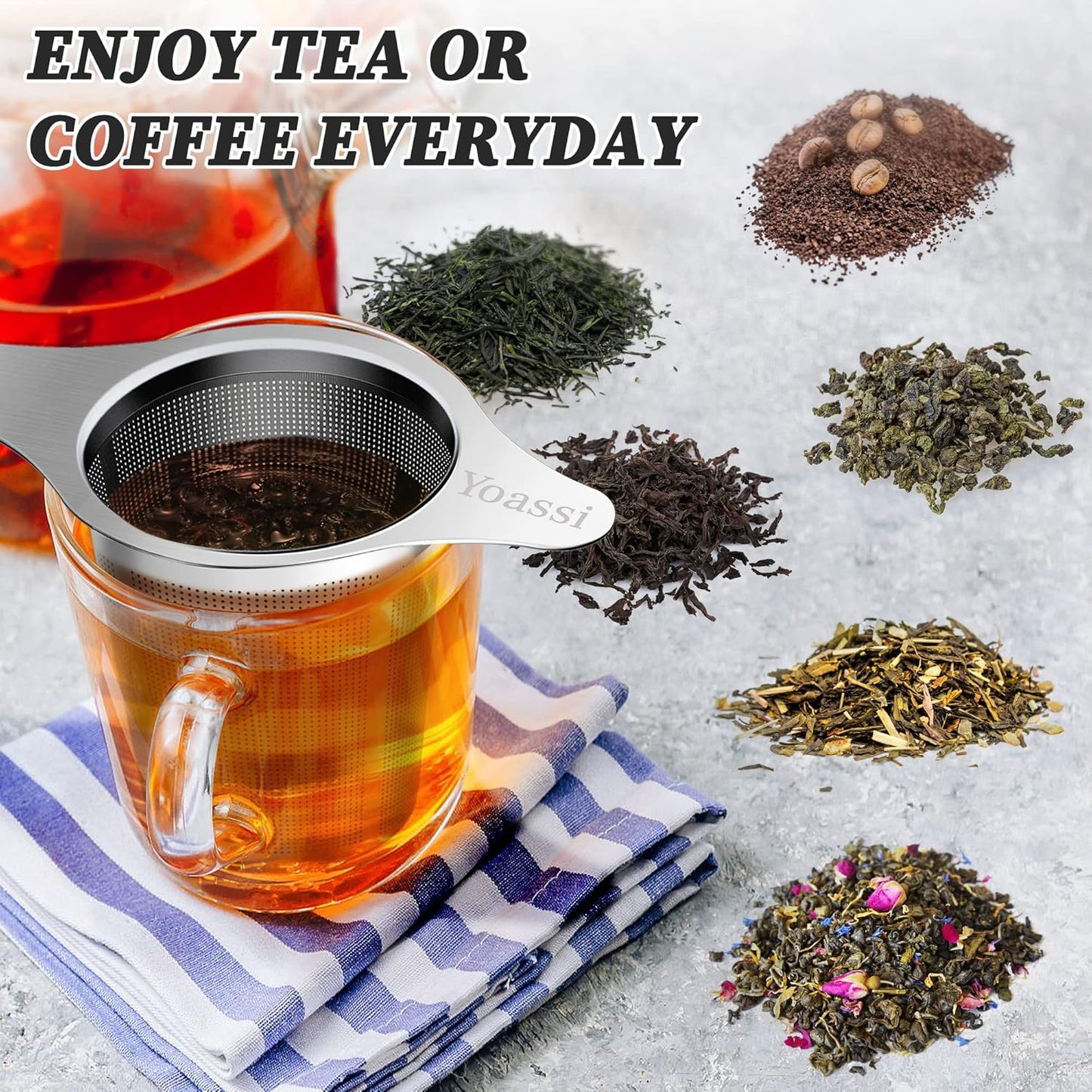 Extra Fine 18/8 Stainless Steel Tea Infuser Mesh Strainer with Large Capacity & Perfect Size Double Handles for Hanging on Teapots, Mugs, Cups to Steep Loose Leaf Tea and Coffee (2 Pack)