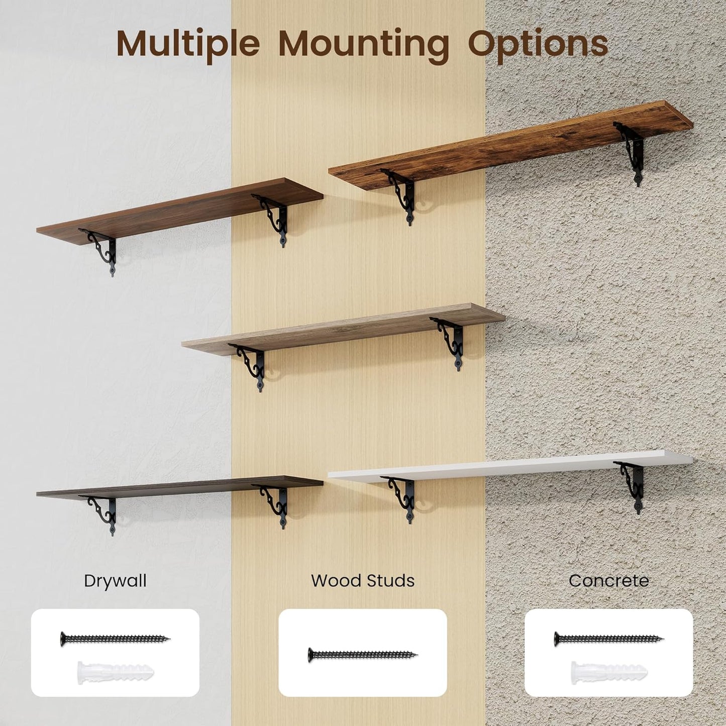 RICHFOCUS Floating Shelves for Wall Decor, 39.4W x 8D Wall Shelves Set of 2, 8 Inch Deep Rustic Wood Shelves Wall Mounted with Brackets, Long Floating Shelves for Living Room Bedroom Kitchen, Grey