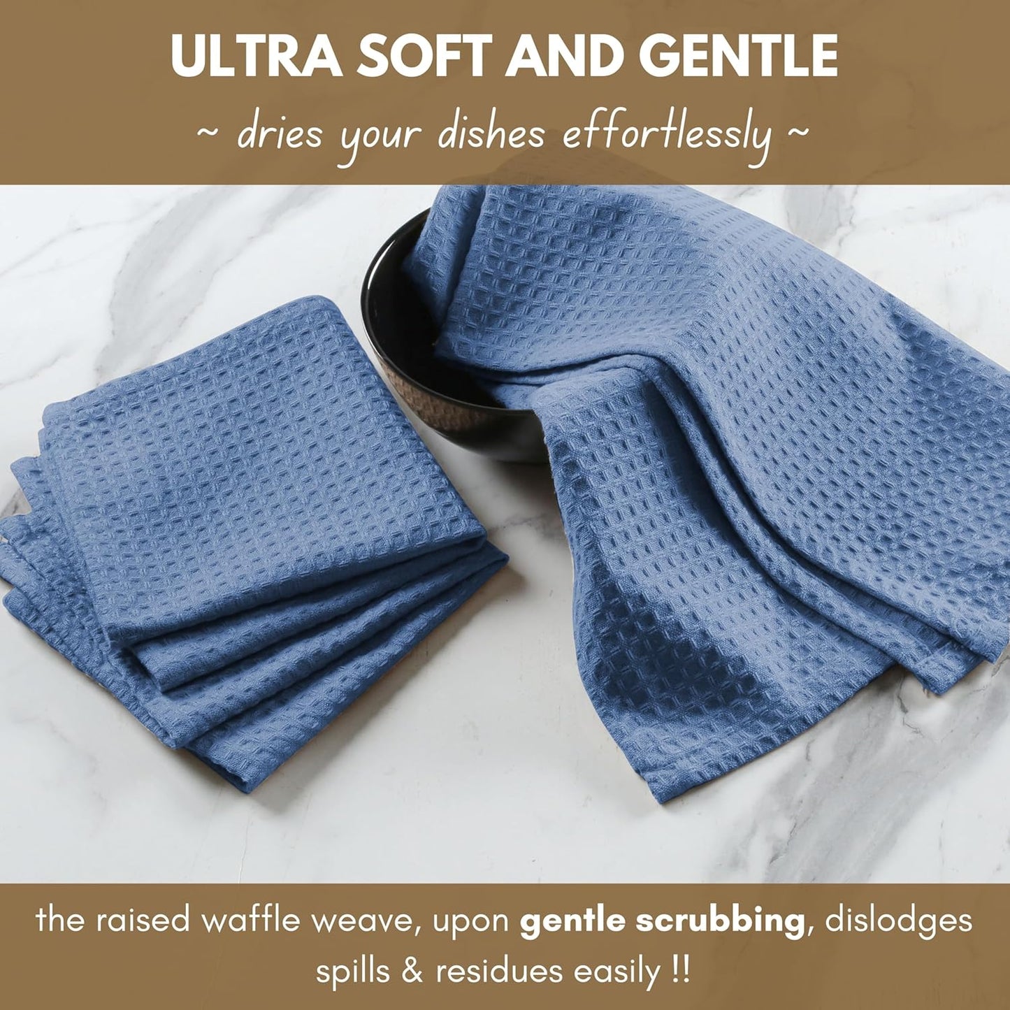 Native Fab 8 Piece Cotton Dish Towel & Dishcloths Set - Ultra Absorbent, Quick Drying, Durable Cloths for Cleaning, Cooking, Baking - Ideal for Home, Kitchen, Hotels & Heavy Duty Use - Sky Blue