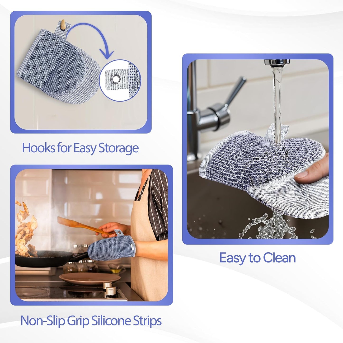 Casa Platino Silicone Oven Mitts & Potholders, 4-Piece – Pot Holders and Oven Mitts for BBQ & Baking, Oven Mitt for Kitchen & Microwave – Heat Resistant Up to 500°F, Durable & Flexible – Indigo