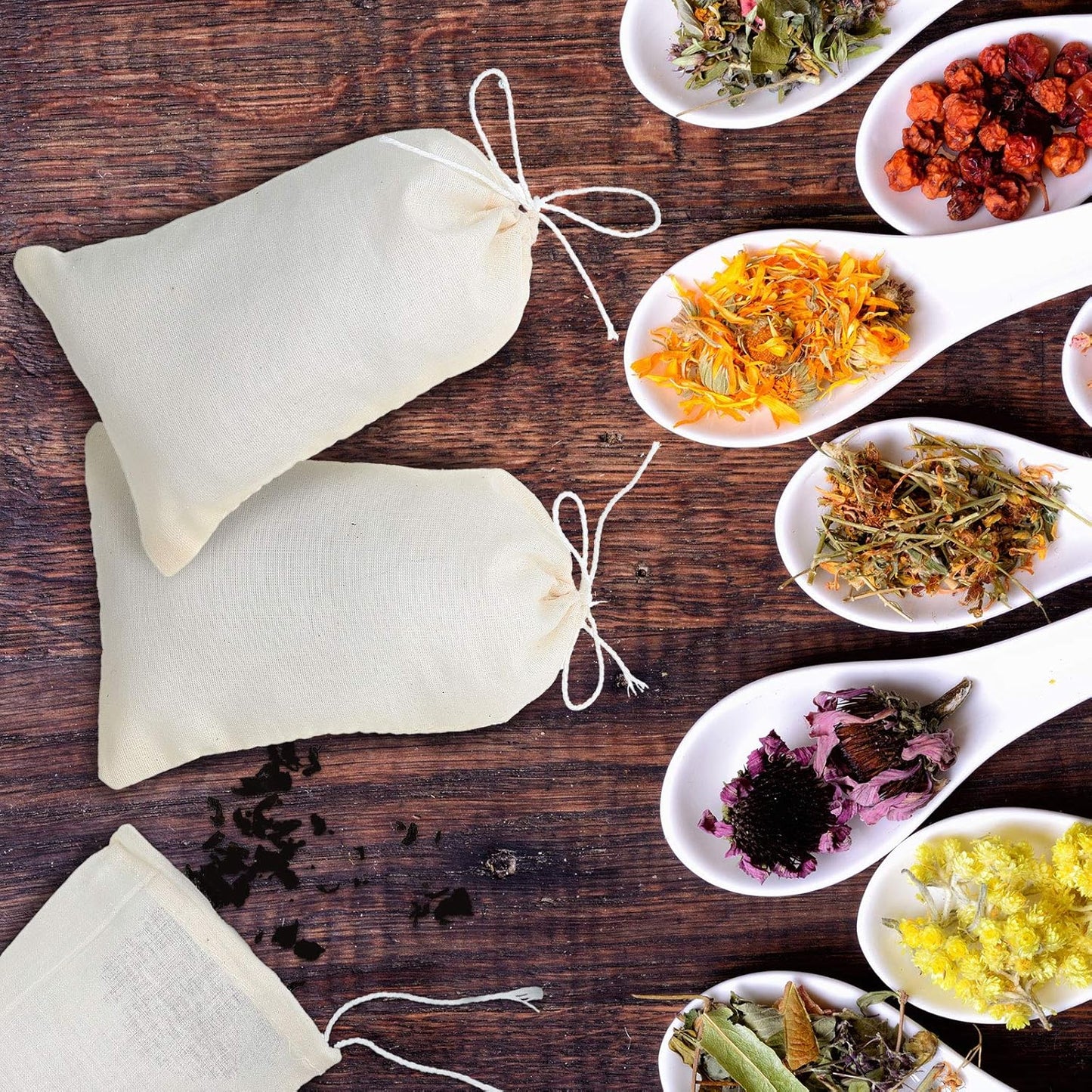 Boao 50 Pcs Cheese Cloth Tea Bags 4 x 6 Inch for Straining Reusable Tea Filter Loose Empty Soup Spice Bags for Cooking Cold Brew Coffee Muslin Strainer