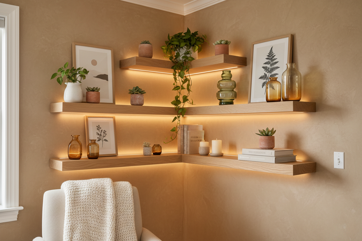 Decorating Empty Corners with Floating Shelves