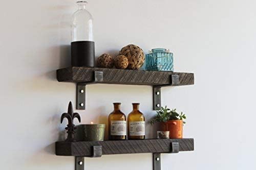 Urban Legacy Accent Shelves | Reclaimed Barn Plank | Set of 2 with Full Brackets (Coffee Bean 24"x 4.5"x 2")