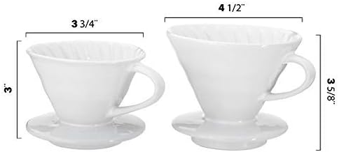 Pour Over Coffee Dripper - Ceramic Slow Brewing Accessories for Home, Cafe, Restaurants - Easy Manual Brew Maker Gift - Strong Flavor Brewer - V02 Paper Cone Filters - Brown, 2 Cup size