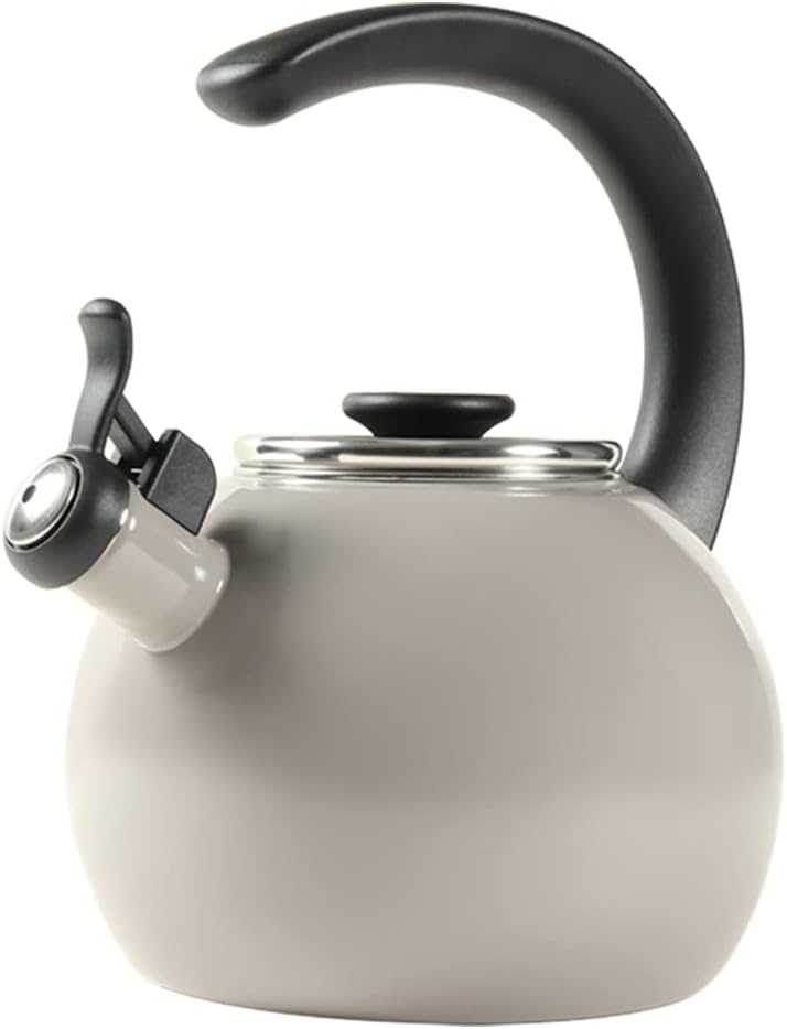 Circulon Enamel on Steel Whistling Teakettle/Teapot With Flip-Up Spout, 2 Quart - Gray