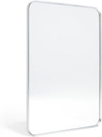 Wall Mount Mirror for Bathroom, Brushed Silver Metal Framed Rounded Corner by Minuover