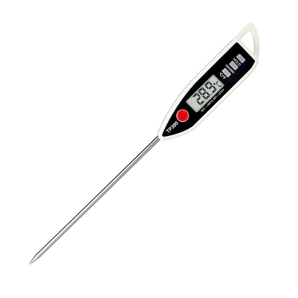 Wisebee Digital Meat Thermometer, Instant Read, ℃/℉ Switch, Long Stainless Steel Probe, Battery Powered, Food Thermometer for Cooking, Baking, Steak, Grilling and Frying (White)