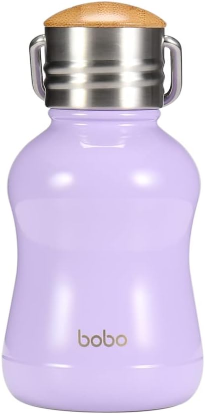 YOHKOH Mini Vacuum Insulated Water Bottle With Bamboo Lid - Stainless Steel Thermos Water Bottle for Women Girls Kids, Metal Sports Hot and Cold Water Bottle Leak-Proof BPA-Free (6.4oz,Violets)