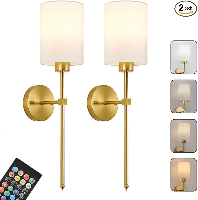 Battery Operated Wall Sconces Set of Two, Wireless Rechargeable Wall Light by KARTOOSH