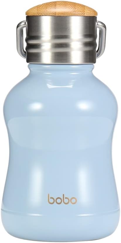 YOHKOH Mini Vacuum Insulated Water Bottle With Bamboo Lid - Stainless Steel Thermos Water Bottle for Women Girls Kids, Metal Sports Hot and Cold Water Bottle Leak-Proof BPA-Free (6.4oz,Blue)