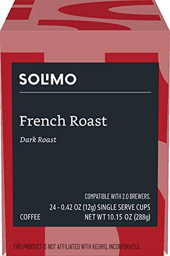 Amazon Brand - Solimo Dark Roast Coffee Pods, French Roast, Compatible with Keurig 2.0 K-Cup Brewers, 24 Count (Pack of 2)