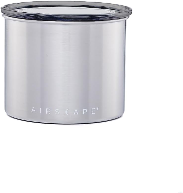 Planetary Design Airscape Stainless Steel Coffee Canister | Food Storage Container | US Patented Airtight Lid | Push Out Excess Air Preserve Food Freshness (Small, Brushed Steel)