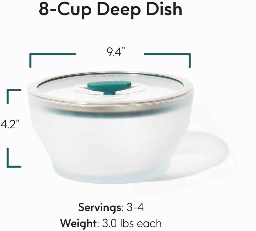 Anyday 8-Cup Microwave Cookware & Glass Container with Glass Lid, Plastic-Free Deep Food Storage | Stackable Airtight Steamer with Vented Lid for Microwave-Safe Reheating, Steaming Vegetables & Rice