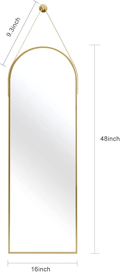16"x48" Hanging Mirror with Leather Strap, Arched Full Length Mirror with - Image 5