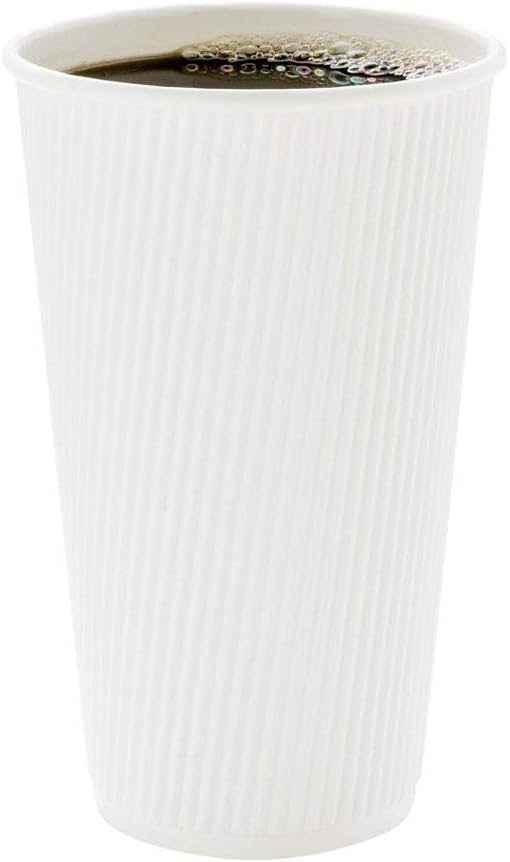 Restaurantware 16 Ounce Ripple Wall Disposable Coffee Cups, 500 Insulated White Paper Tumblers with Rolled Rim Design, Lids Sold Separately for Hot Drinks like Tea, Hot Chocolate and More