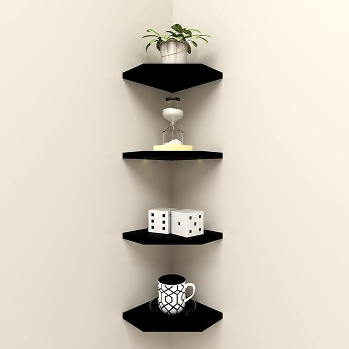 WELLAND 7-Inch Black Floating Corner Shelves Set of 2, Wall Mounted Storage - Image 5