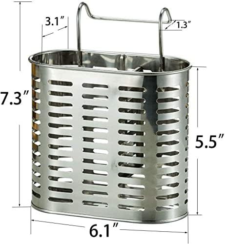 Stainless Steel Hanging 2 Compartments Mesh Utensil Drying Rack/Chopsticks/Spoon/Fork/Knife Drainer Basket Flatware Storage Drainer