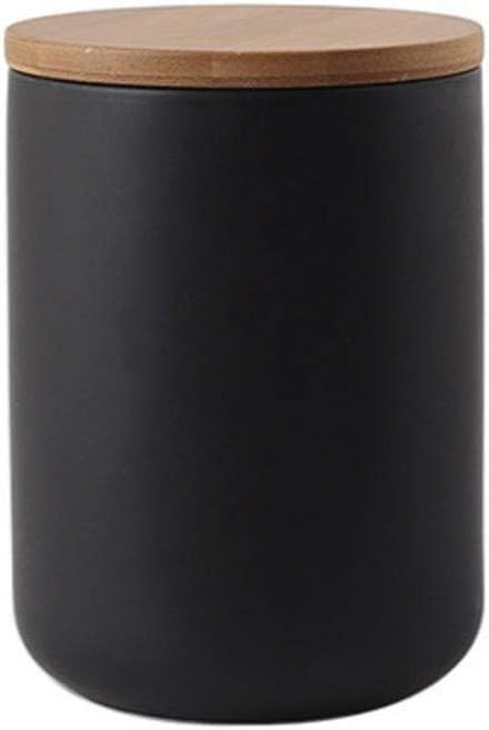 Ceramic Food Storage Jar Canister Modern Design Food Canisters with Airtight Seal Bamboo Lid, Loose Tea Coffee Spice Nuts Snacks Storage Jar Canister (Black 27.05oz/800ml)