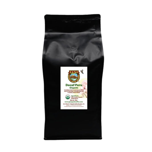 Low Acid Organic Coffee – Whole Bean, Mold-Free & Stomach Friendly by Java Planet, Peruvian Single Origin Decaf Coffee, Water Process, Medium Dark Roast, Smooth Full Flavored, 5LB Bag