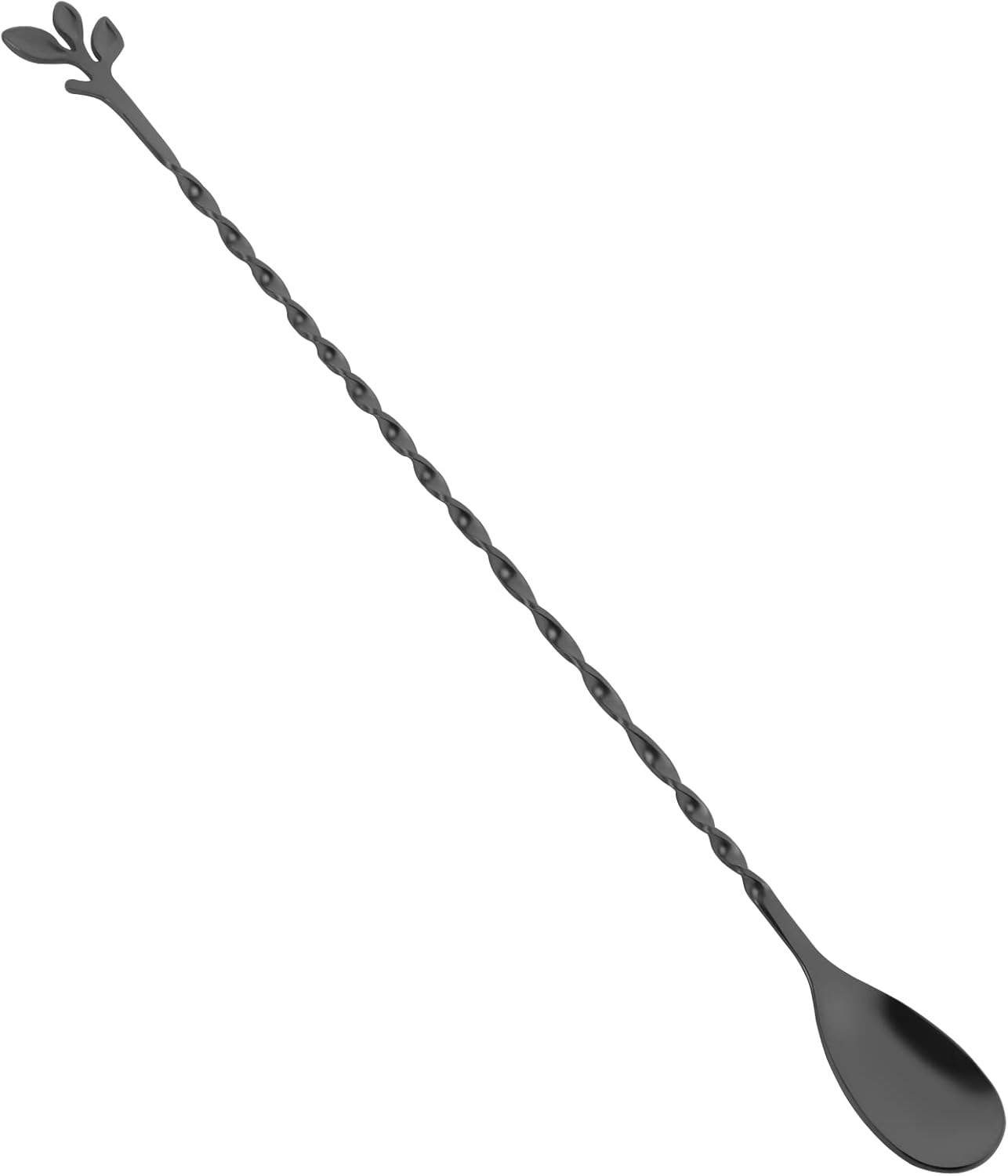 AnSaw Black 12-Inch Stainless Steel Cocktail Spoon with Leaf Handle - Perfect for Mixing & Layering Drinks in Tall Cups, Bar & Shakers - Durable Long Handle Bar Stirrer,1-Pieces