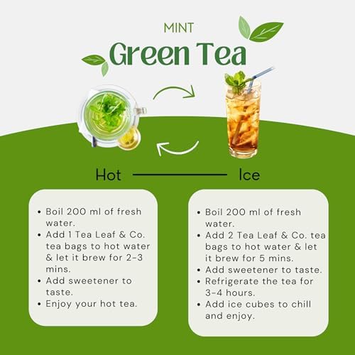 Tealeaf & Co. Mint Green Tea Bags Blended with Fresh Herbs - Spearmint & Peppermint Tea - Contains Low Caffeine - Gluten Free - 100 Teabags (7.055oz/200gm)