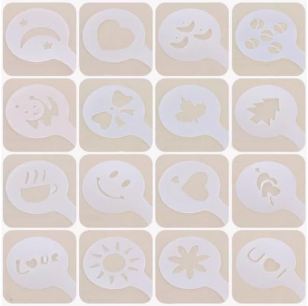 16Pcs Plastic Coffee Stencils Various Patterns Art DIY Mold Tools for Cappuccino Chocolate Latte Barista Template