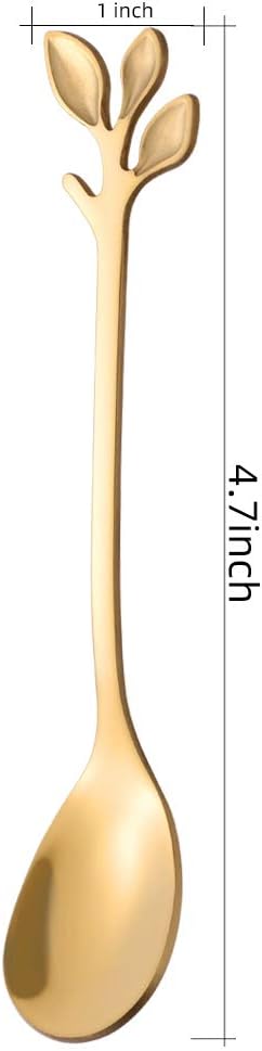 AnSaw 8-Pack Elegant Gold Leaf 4.7" Espresso Spoons - Stainless Steel, Perfect for Coffee, Demitasse, Dessert & Tea, Mini Size for Small Servings