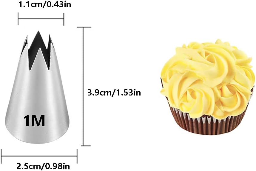 Large Piping Tips Set,Icing Tips with 1M Open Star Decorating Tip,2D Drop Flower Frosting Tip,1A Round Pastry Tip and 895 Basketweave Piping Tip for Cake Cupcake Decorating,4 Pcs