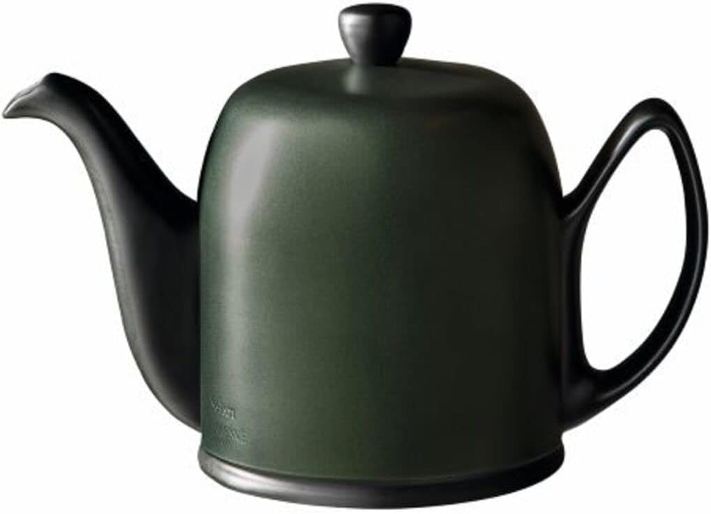Salam Luxury French Tea Pot - Porcelain Teapot with Emerald Aluminum Cover, Ceramic Tea Kettle for Loose Tea, Removable Infuser, 6 Cup Capacity, 36oz - Black