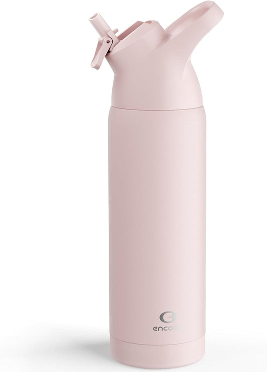 Insulated Water Bottle with Straw - Encool Stainless Steel Water Bottle, Reusable Leakproof and BPA-Free for Sports, Travel, Cold for 24 Hours, 24 oz, Cotton Candy