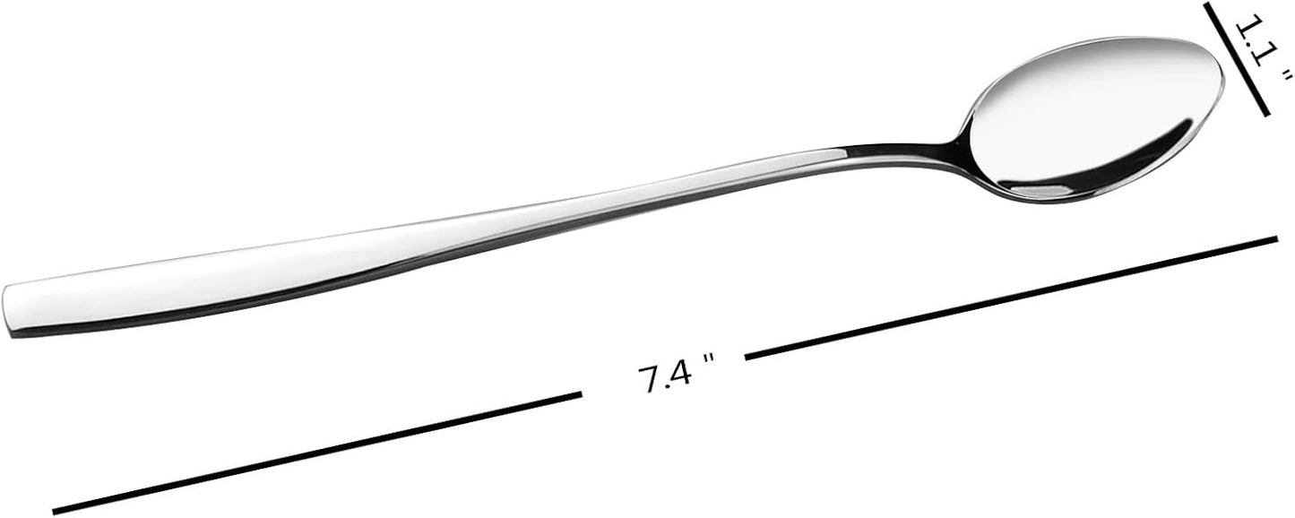 Stainless Steel Long Handle Iced Cream Tea Spoon, Set of 12