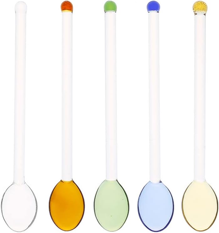 5 Pieces Glass Spoons for Coffee Teaspoons Glass Stirring Spoon Rod 5.9 inch Coffee Stirrers Ice Tea Spoon Glass Mixing Spoon for Tea SugarHome Bar Party