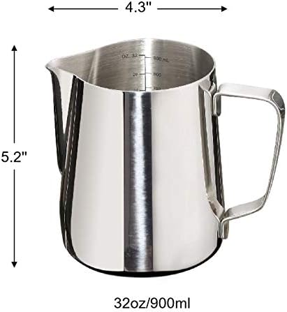 32oz Stainless Steel Milk Frothing Pitcher with Double Measurement Scale - Perfect for Latte Art