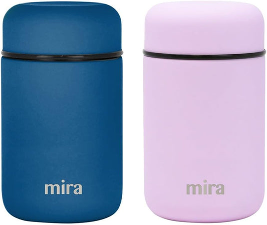 MIRA 2 Pack Insulated Food Jar Thermos for Hot Food & Soup, Compact Stainless Steel Vacuum Lunch Container, 13.5 oz, Denim, Lilac