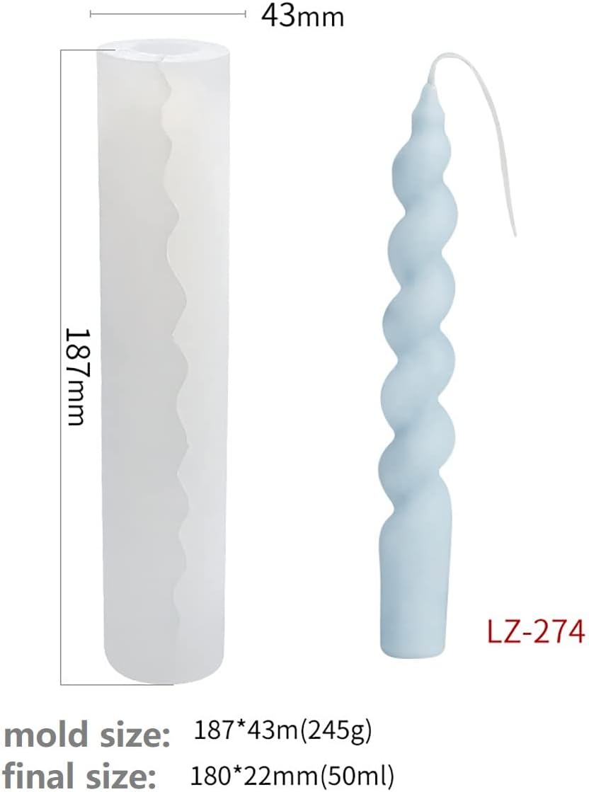 2 Pack Diamond Cylinder Twist Candle Mold - Silicone Mold for Cake Decoration, Round Shape Soap, Flower Fondant, and Resin