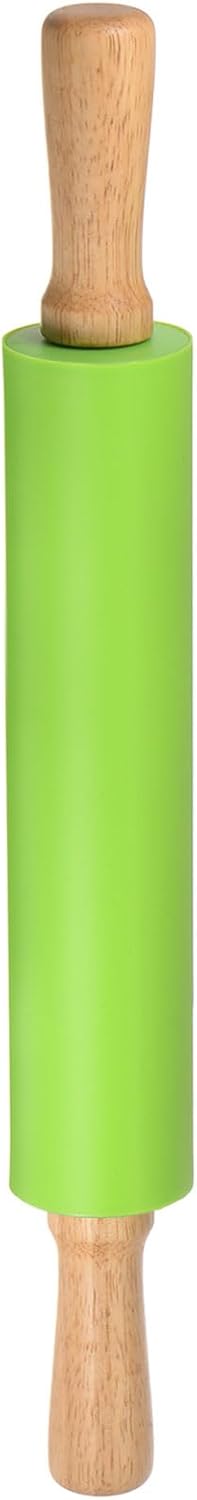HARFINGTON Silicone Rolling Pins for Baking 17 Inch Wooden Handle Non Stick Rolling Pin Small Roller Playdough Rolling Pins for Dough Pizza Pastry Fondant Kitchen, Green