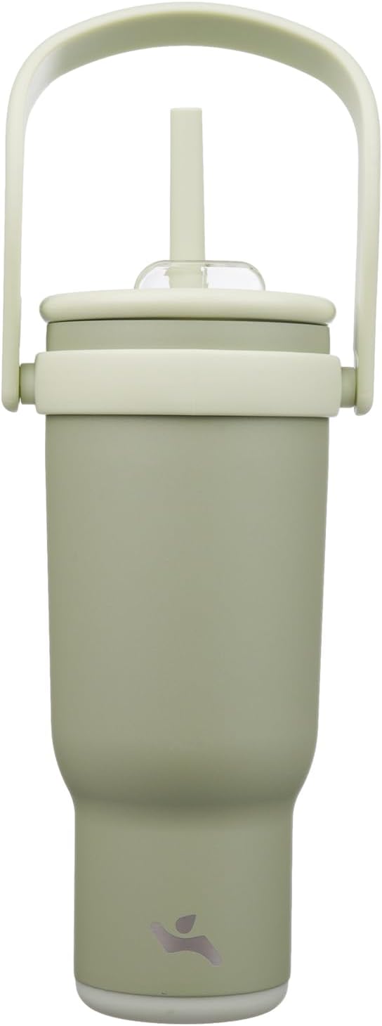 40 oz Tumbler with Side Handle, Insulated Water Bottle with Straw and 2 in 1 Lid, Stainless Steel Cup Travel Coffee Mug for Sports Office Gym,Camp Green
