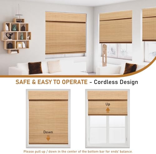 SEEYE Cordless Bamboo Roman Shades, Roll Up Blind Privacy Shade - Image 5